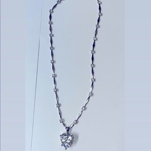Sterling silver heart pendant necklace with crystals